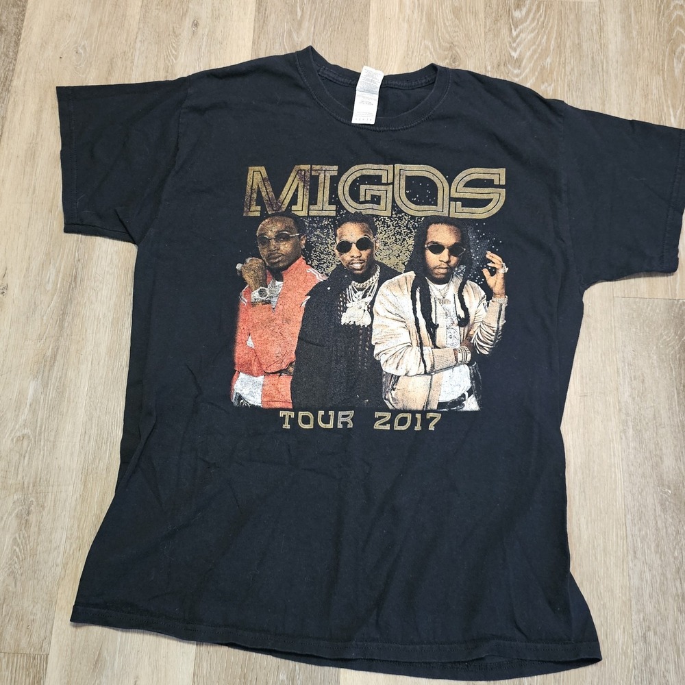 Migos Tour 2017 T Shirt Rap Hip Hop Concert Tee size L Gildan Tag.‎